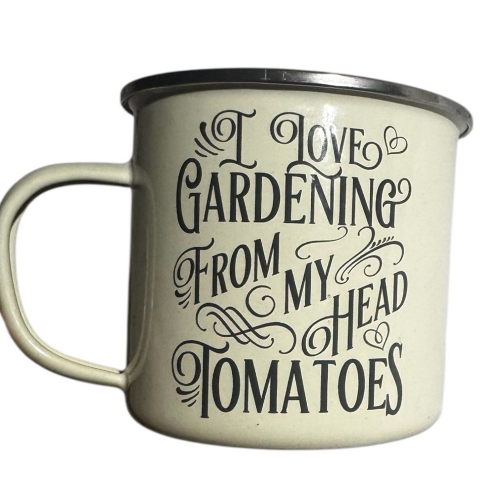 THE GIFTED GARDENER I Love Gardening From My Head Tomatoes Beige Enamel Mug